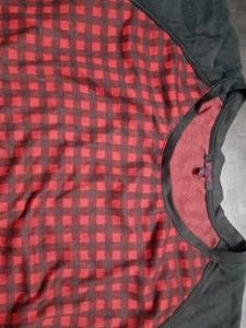 Red Checkered T-Shirt with Black Sleeves