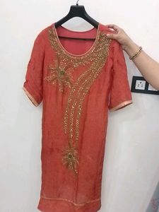 Elegant Red Kurta with Gold Embroidery