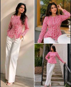 Chic Striped Corset Peplum Top made by morocco