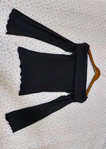 Black Off-Shoulder Bell Sleeve Top