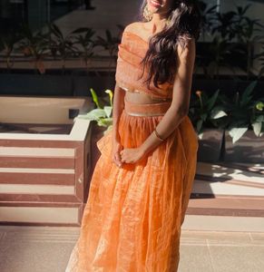 Elegant Orange organza Lehenga Choli