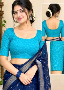 Stunning Blue Floral Print Saree