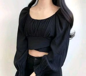 Trendy black wrap up crop top