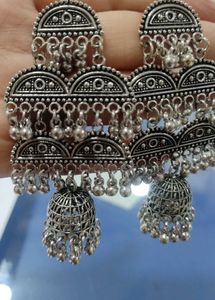 Oxidized Silver Jhumka Earrings