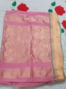 Elegant Pink Saree with Gold Border