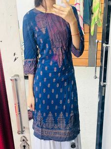 Blue Kurta with Gold Print