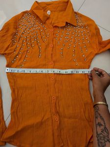 Embellished Orange Crinkle Shirt