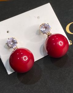 Red Pearl Drop Earrings