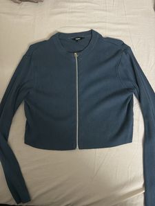 Ribbed Zip-Up Cropped Cardigan