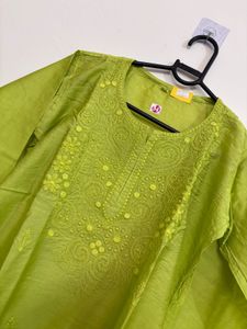 Lime Green Embroidered Kurta
