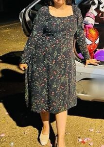 AND Black Floral Midi Dress | XL (Size 14) |
