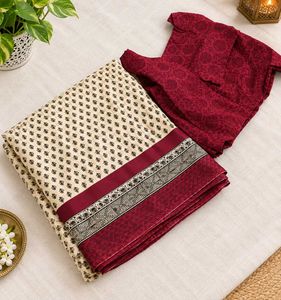 Ready to wear Elegant Cream &amp; Maroon Saree