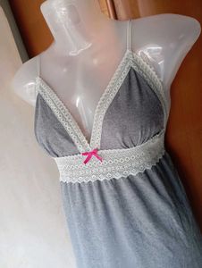 Cute Grey Nightgown with Lace Trim