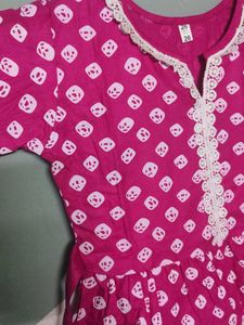 Pink &amp; White Tiered Kurta Set