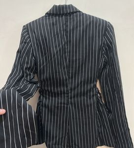 Chic Striped Blazer with Corset Detail