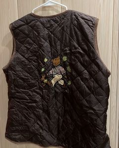 Quilted Vest with Bear Embroidery
