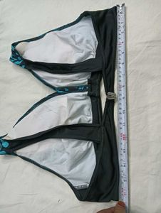 Blue💚 &amp; Black big size  F Print Bikini Top
