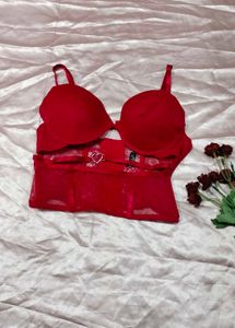 Lace Red Bra with Heart Detail