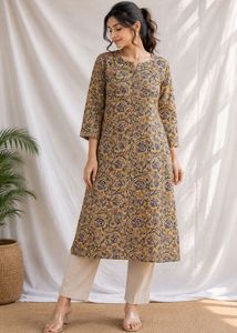 Yellow Block Print Kurta