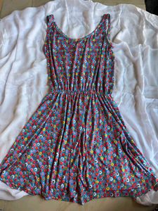 Blue Floral Print Midi Swimming Dress