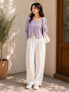 Lavender Ribbed Cardigan Set