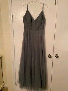 Elegant Gray Formal Gown flared net mesh