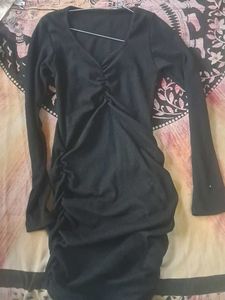 Chic Ruched Black Mini Dress