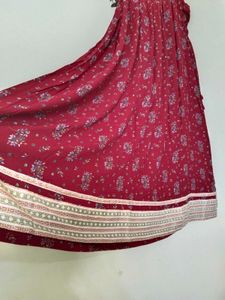 Red Floral Ethnic Skirt &amp; Top Set
