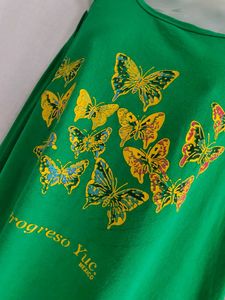 Green Sleeveless Dress with Butterfly Print