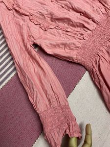 Pink Smocked Peplum Blouse