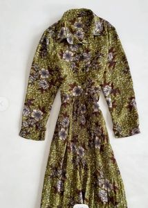 Green Floral Print Midi Dress
