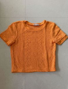 ZARA Crochet Orange Top Short Sleeve