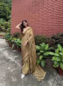 Elegant Olive Green Saree with blouse-Stitched
