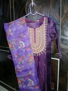 Elegant Purple Embroidered Kurta Set with Dupatta