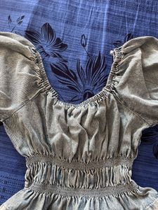(with tag) Denim Smocked Peplum Top