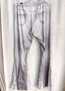 7229. Grey Flare Pants with Lace Inserts