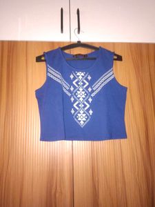 Blue Tribal Print Sleeveless Top