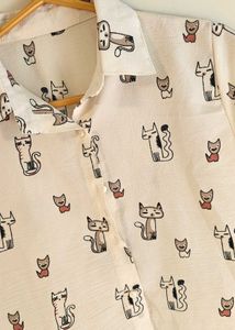 Cute Cat Print Button-Up Shirt