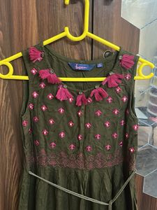 Olive Green Embroidered Maxi Dress