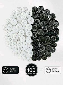 100 Pc Pack-White-Black-High Quality Shirt Buttons