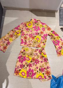 Retro Floral Shirt &amp; Skirt Set