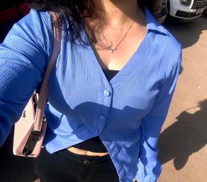 SHEIN BRANDED Chic Blue Button-Up Top shirt