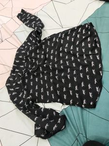 jet black printed  full sleeves muslin silk shirt