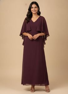 Elegant Plum Maxi Dress with Cape Sleeves