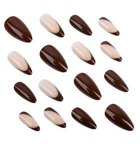 Brown &amp; Nude Almond Press-On Nails