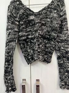 Cropped Knit Sweater with Lace-Up Detail