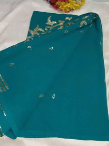 Teal Embellished Saree with blouse