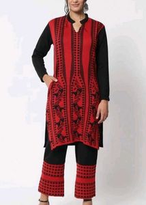 Red Black Knit Sweater Kurta Pant