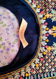 Elegant Navy Blue Kurta with Gold Print