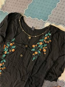 Floral Embroidered Black Kurti